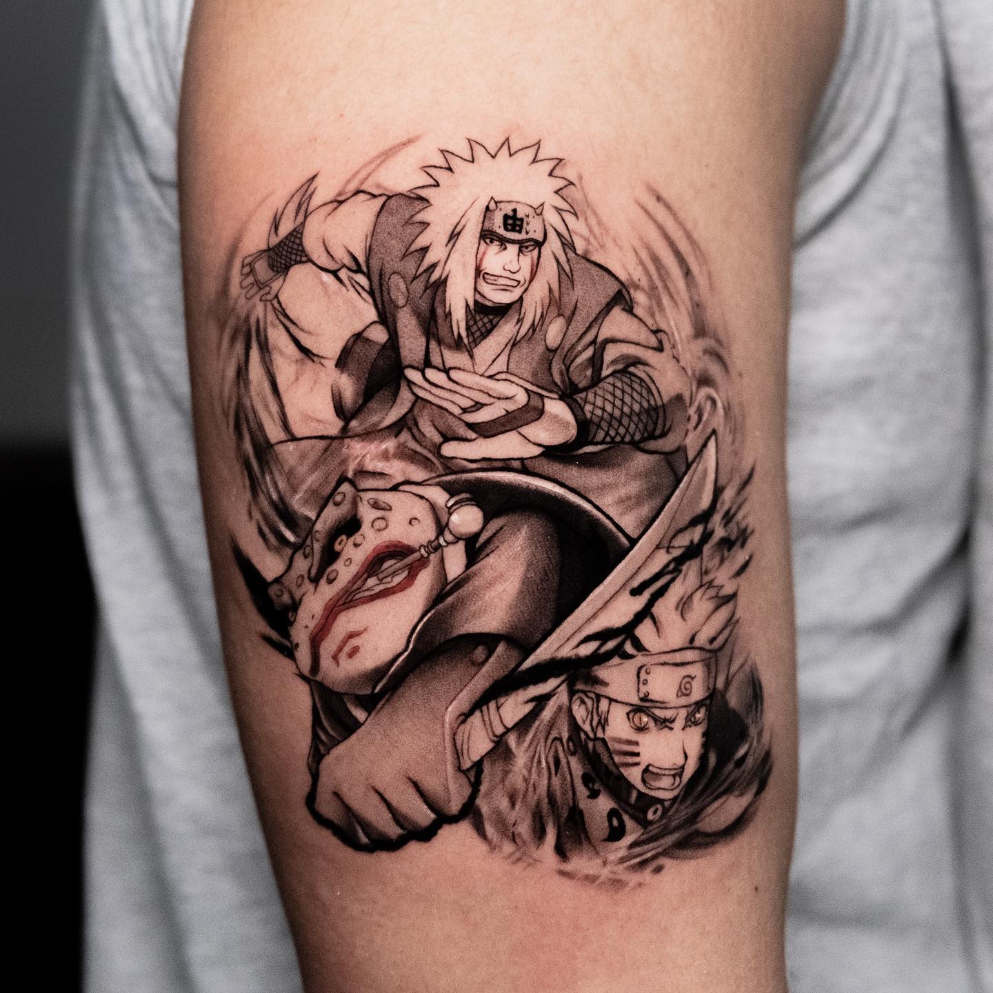 Naruto and Jiraiya Tattoo on Arm