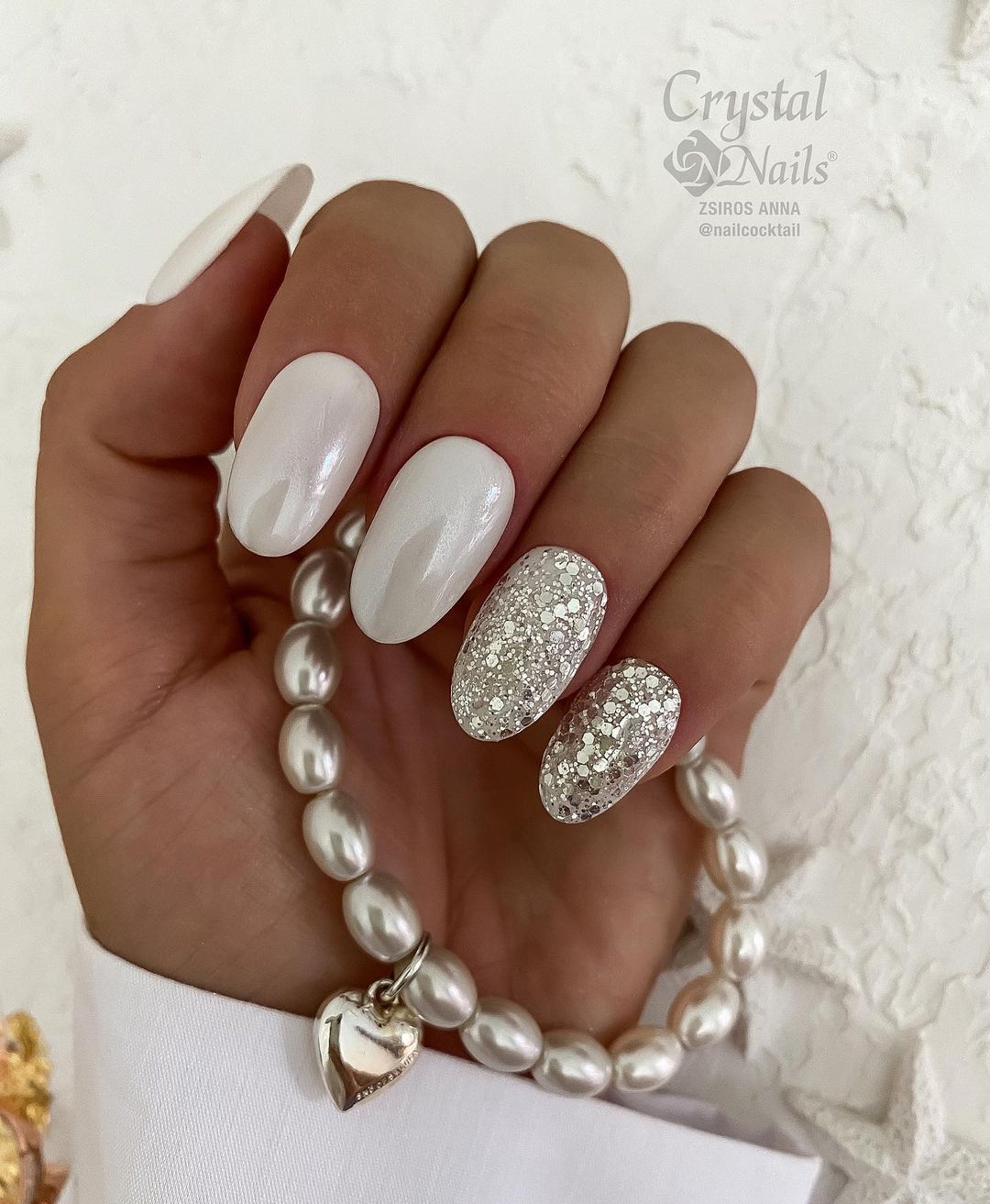 White Winter Nails with Silver Glitter