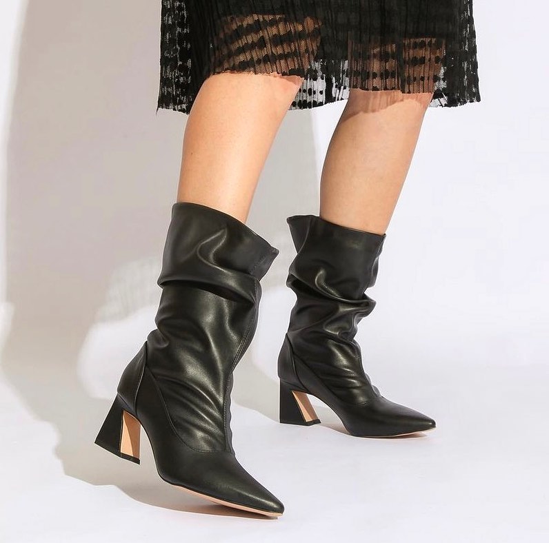 Black Leather Slouch Boots for Women