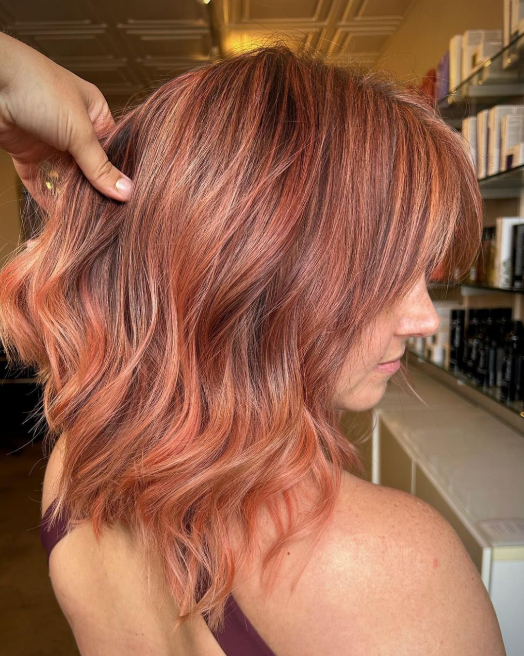 Short Ginger Hair with Peach Highlights