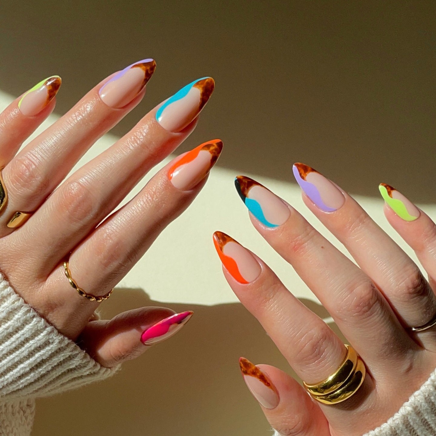 Long Multi-Colored French Nail Tips