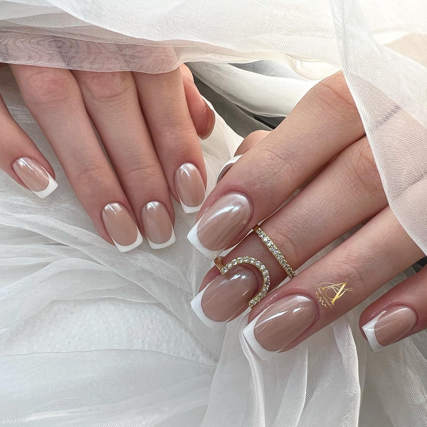 French Manicure with Shiny Top Coat