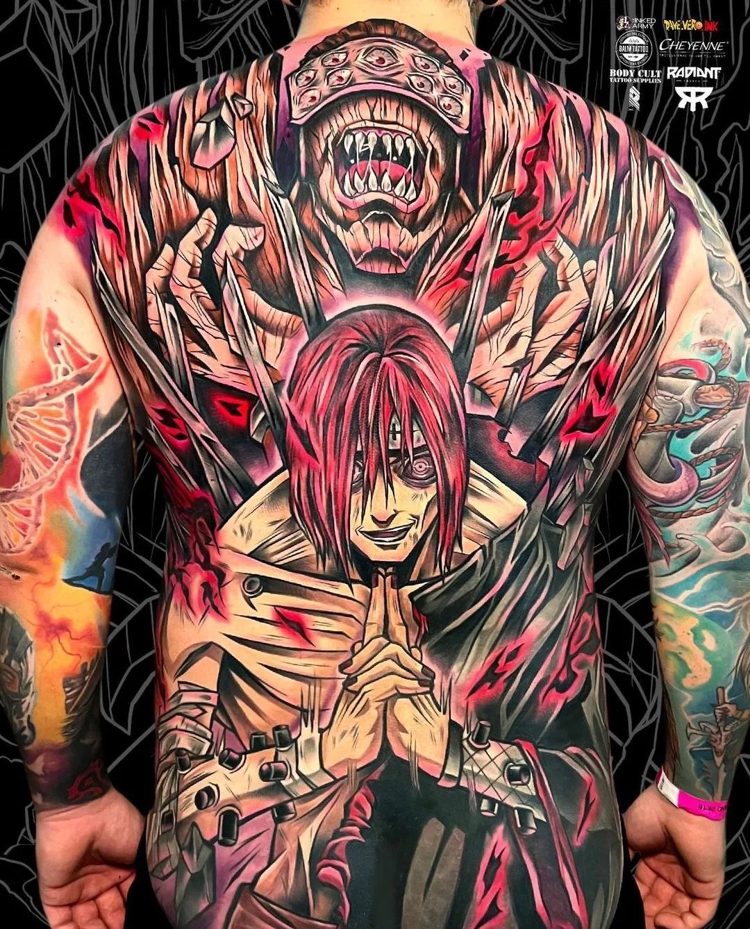 Colorful Naruto Whole Back Tattoo