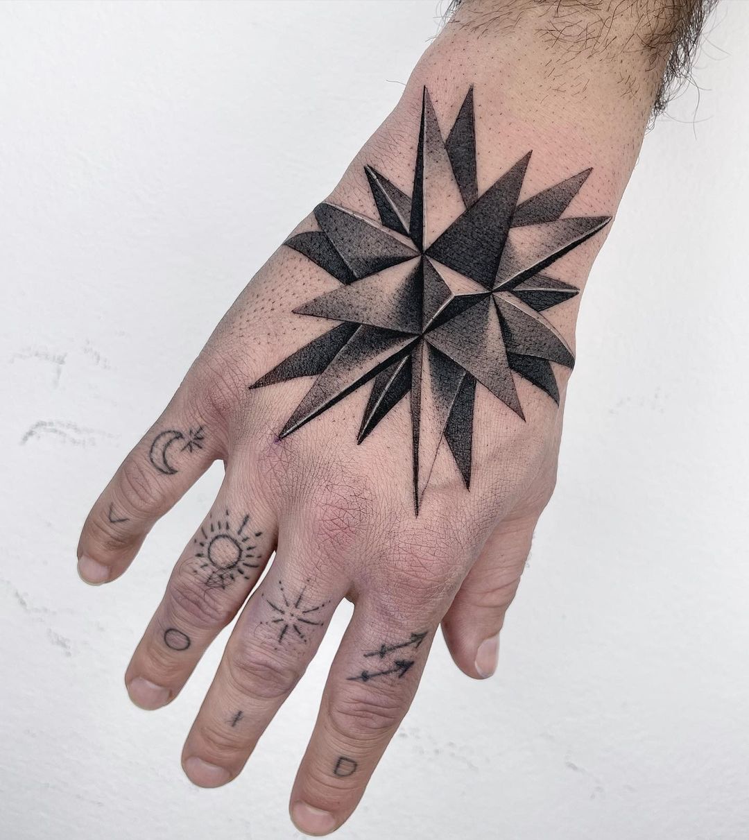 Black 3D Geometric Shapes Tattooed on Hand