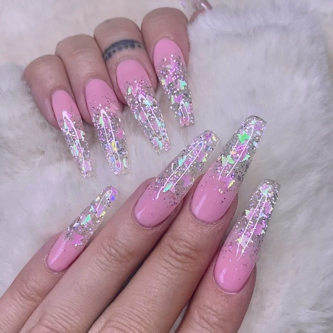 24 Pcs Sparkling Heart Coffin Nails With Rhinestones Long French Tip Press  On Nails For Glamorous Look | 24/7 Customer Service | Temu