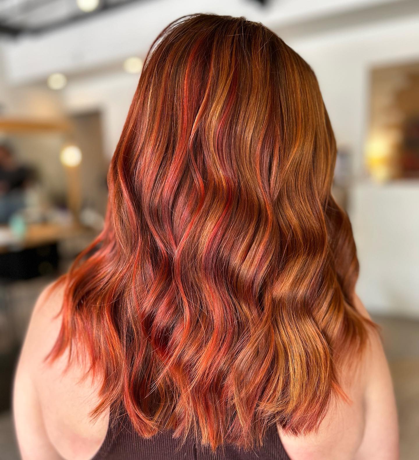 Red Highlights on Medium Length Ginger Hair