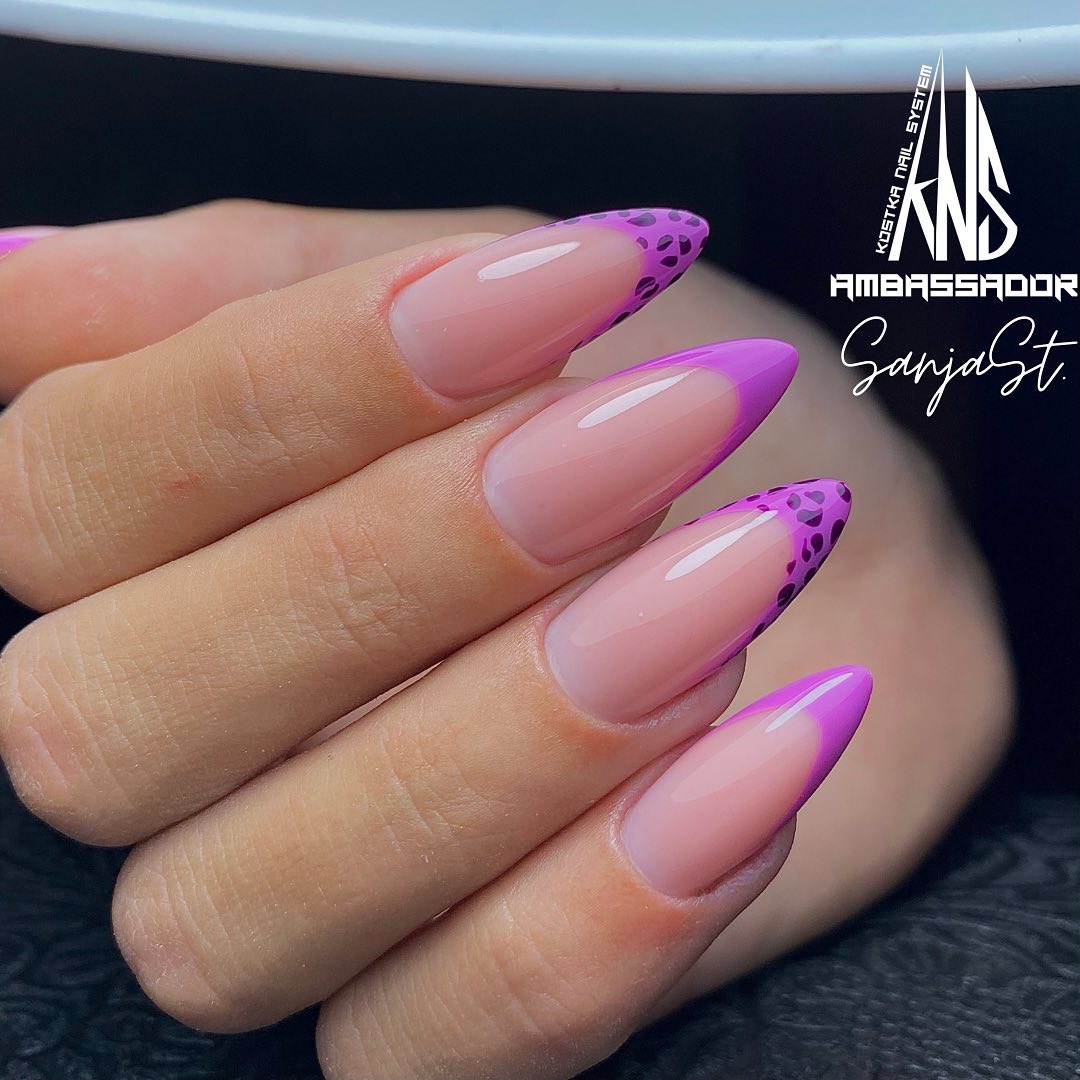 Long Round Bright Purple French Tip Nails