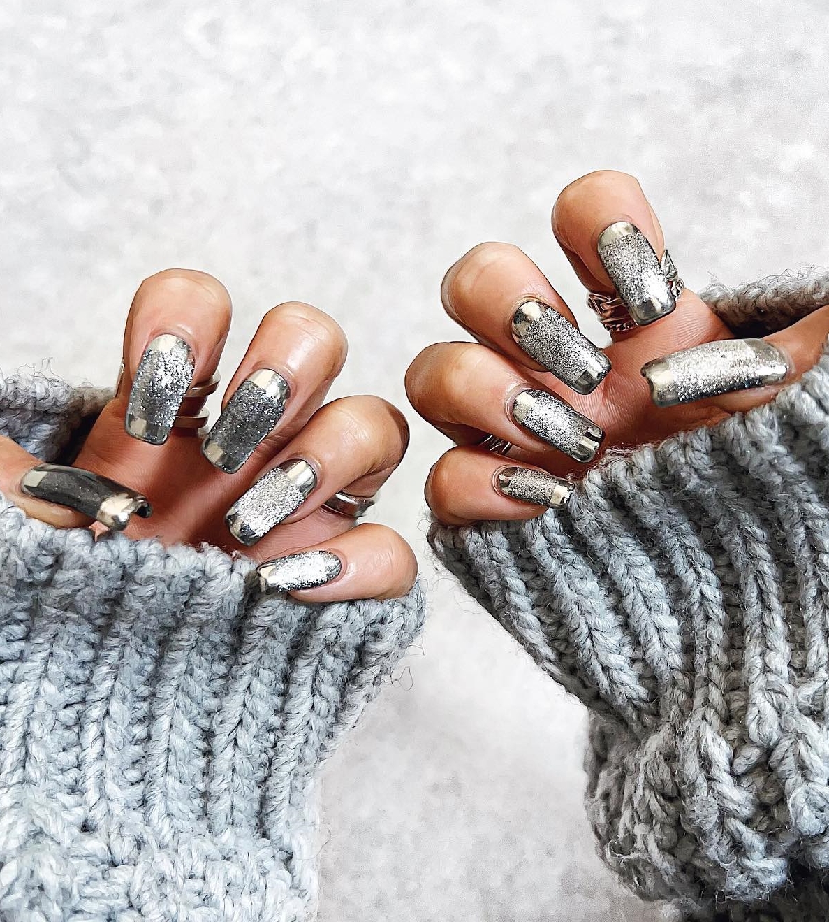 Silver Nails with Glitter