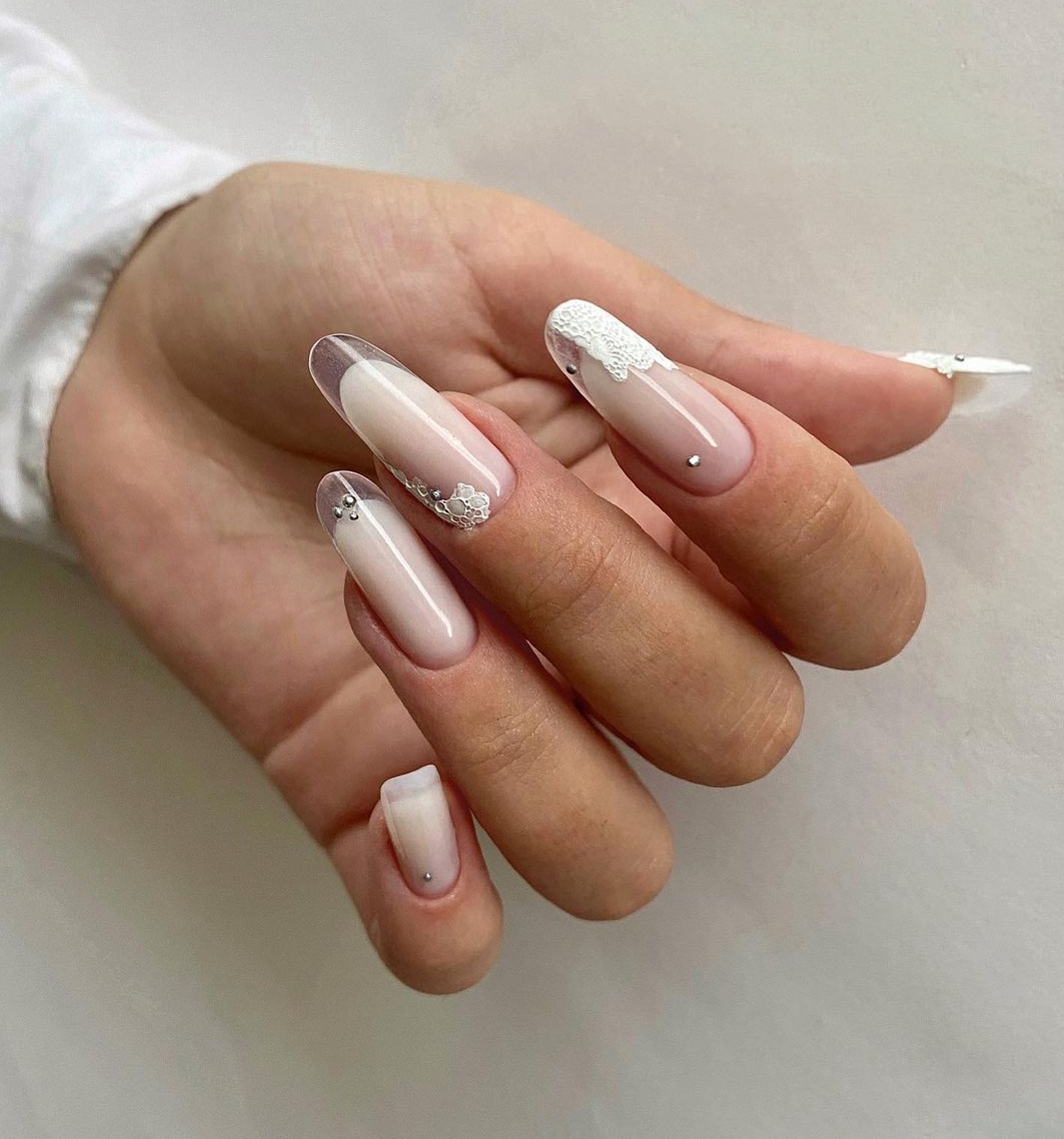 Long Almond Milky White Nails