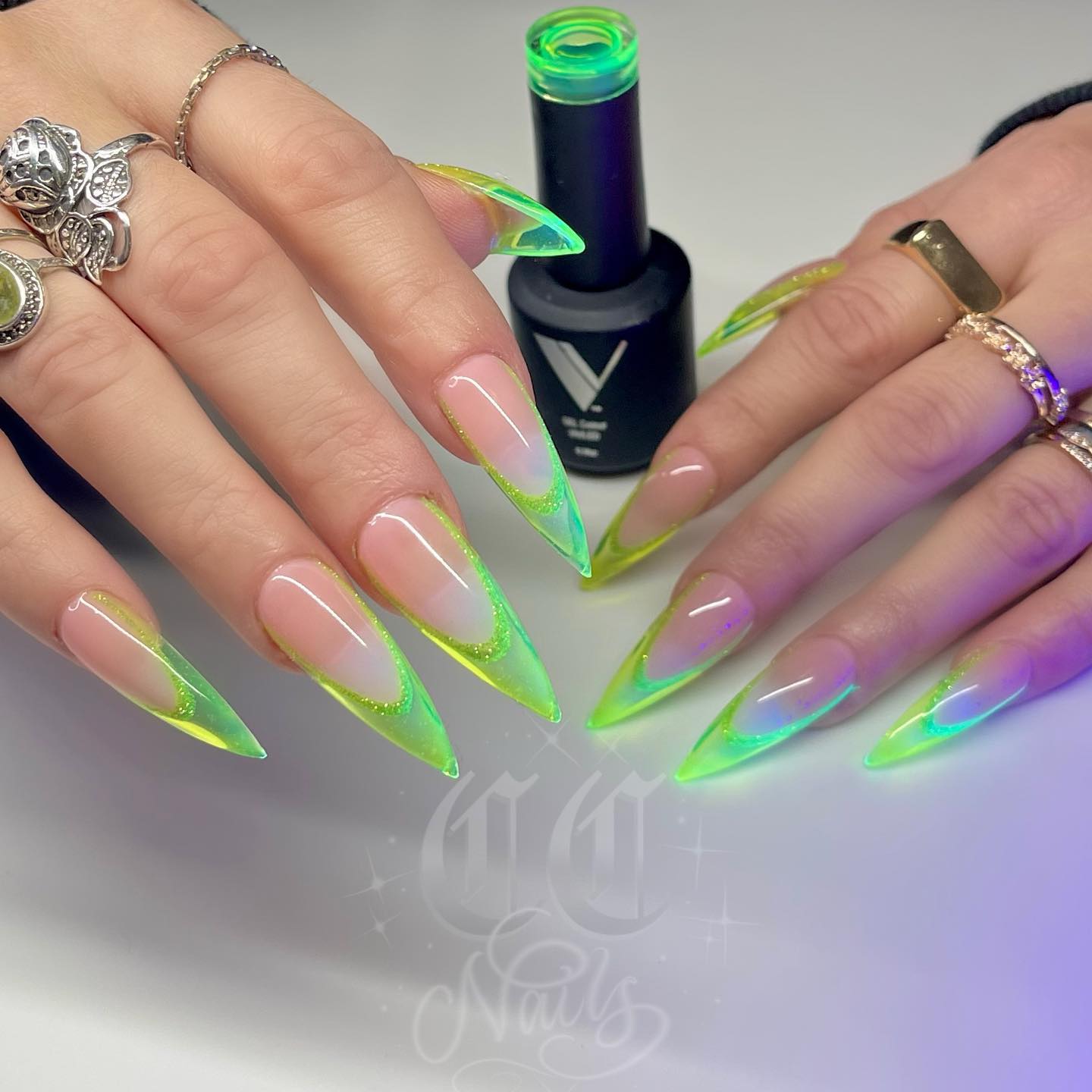 Long Acrylic Neon Green Nails