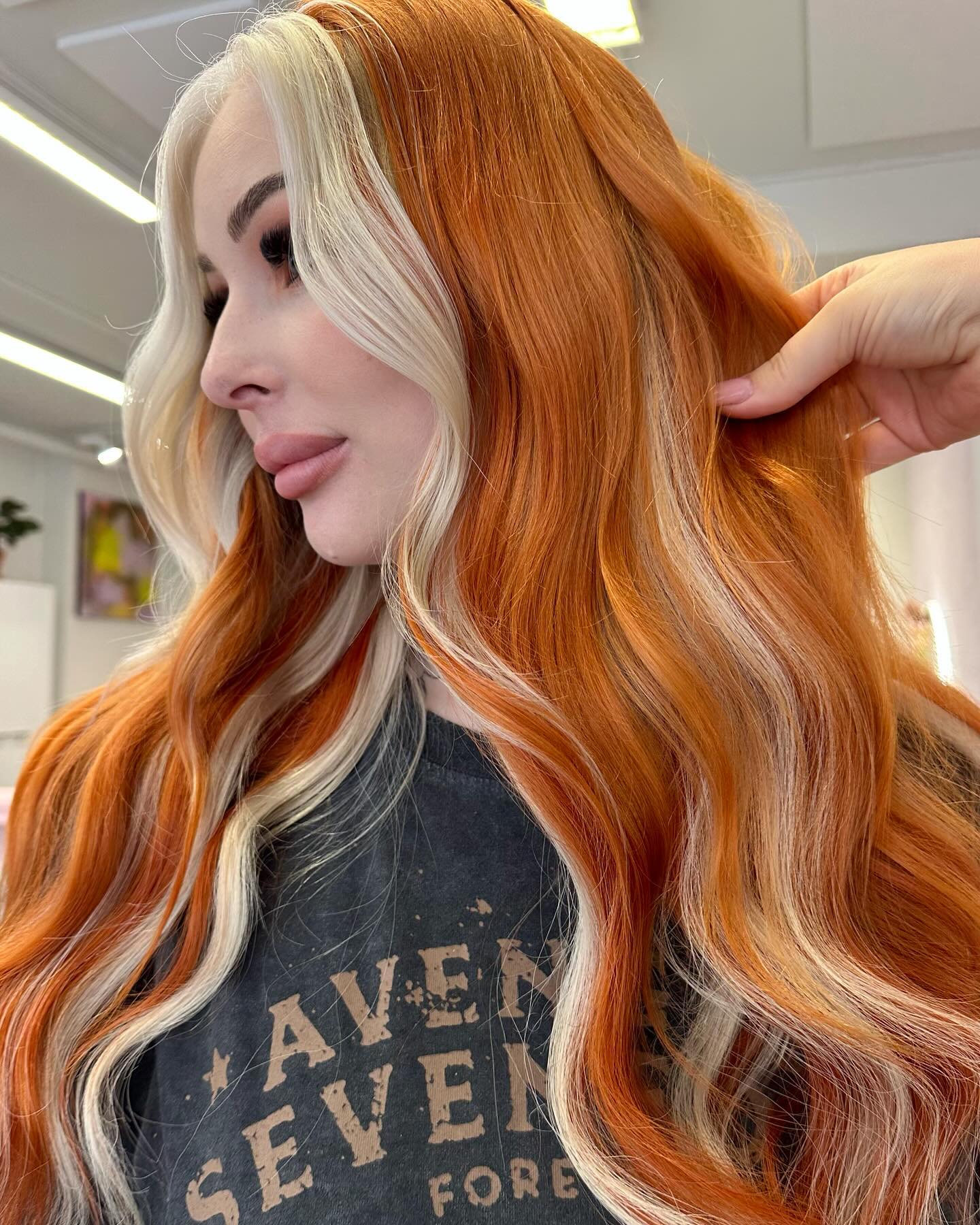 Long Ginger Hair with Blonde Highlights