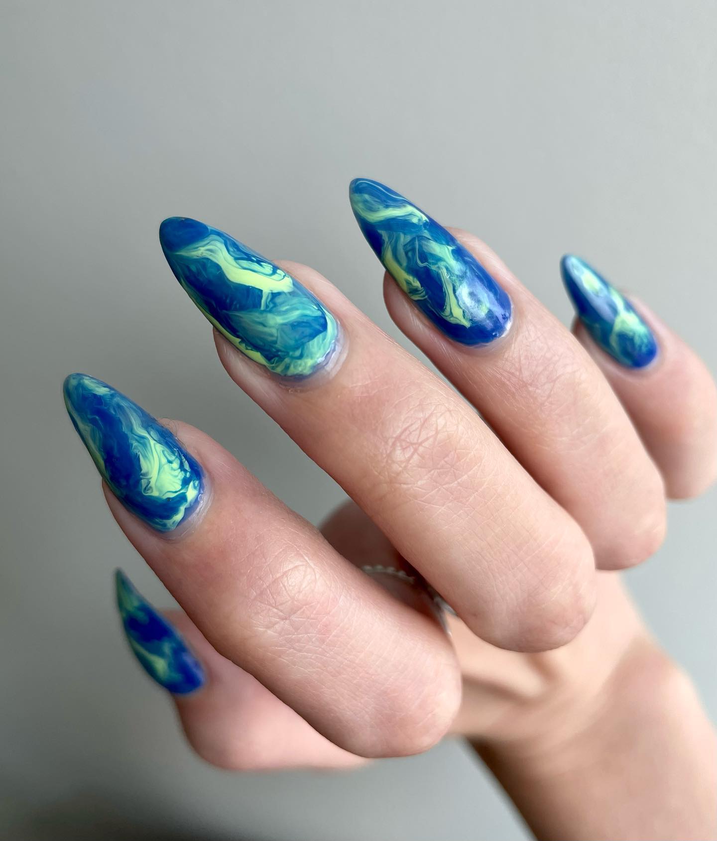 Blue and Yellow Marble Nails