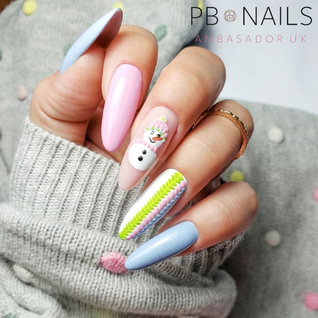 Colorful Nails with Snowman Design