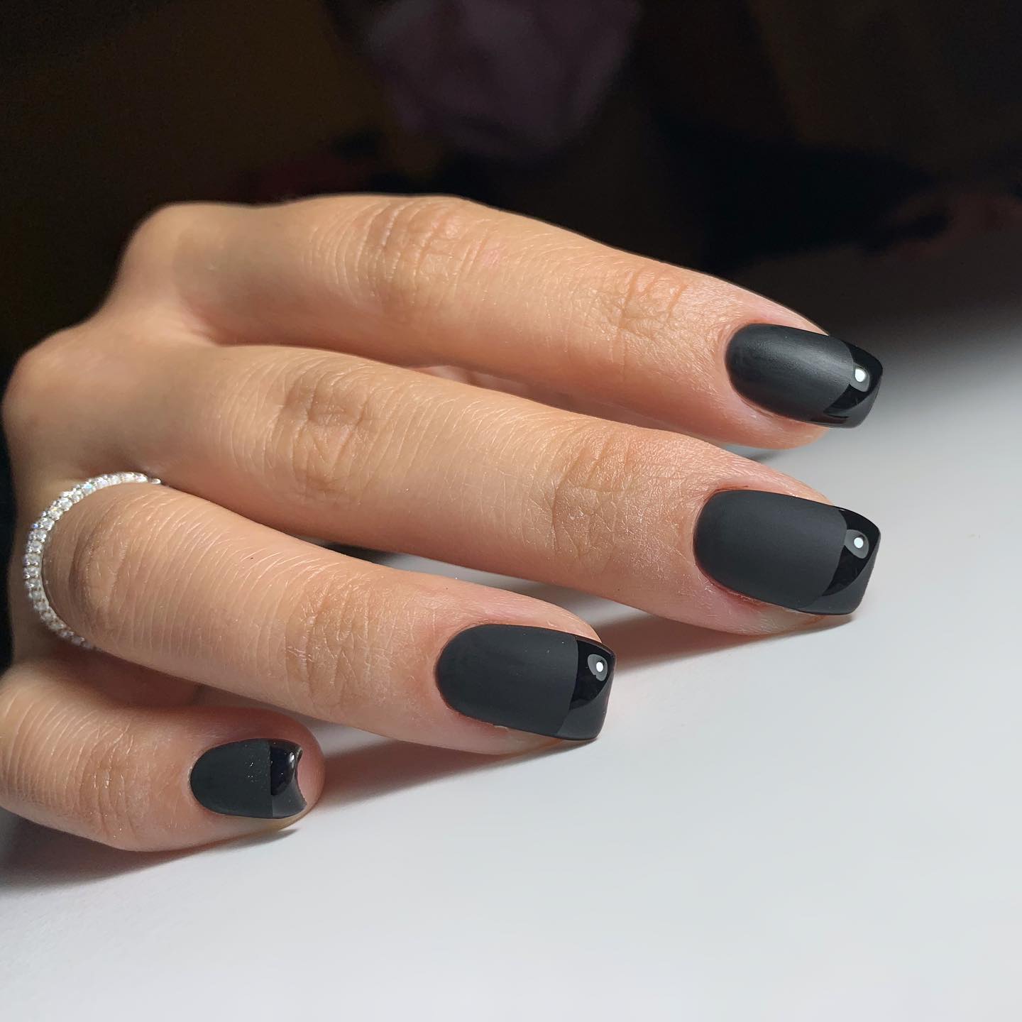 Black Square Matte Nails with Glossy Tips