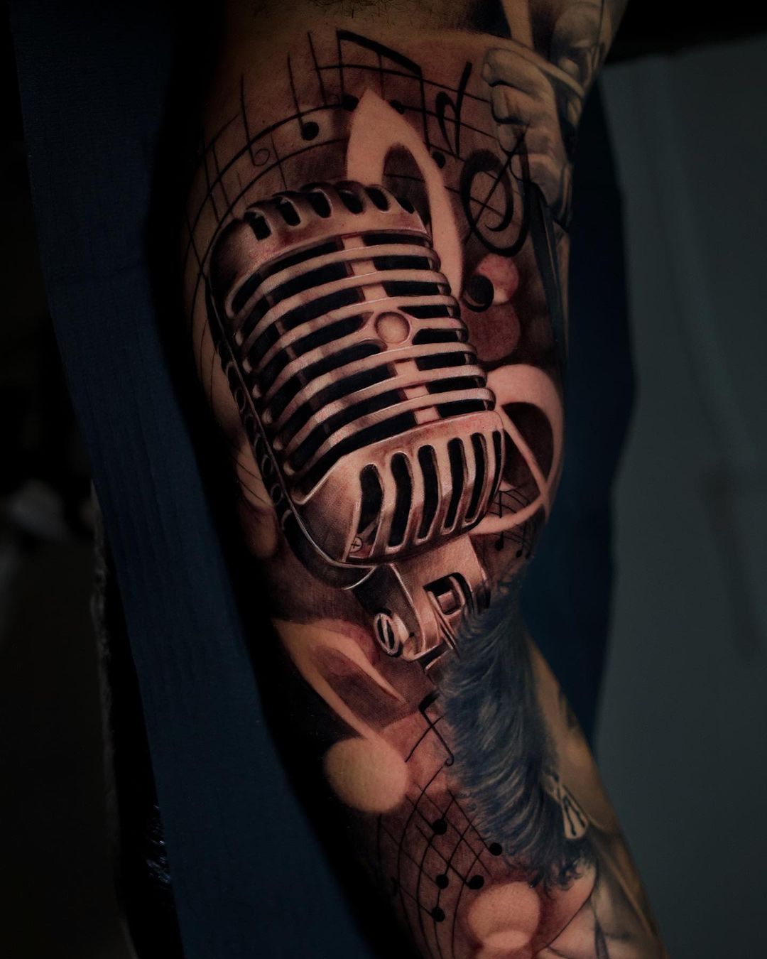 Colorful 3D Microphone Tattoo on Arm