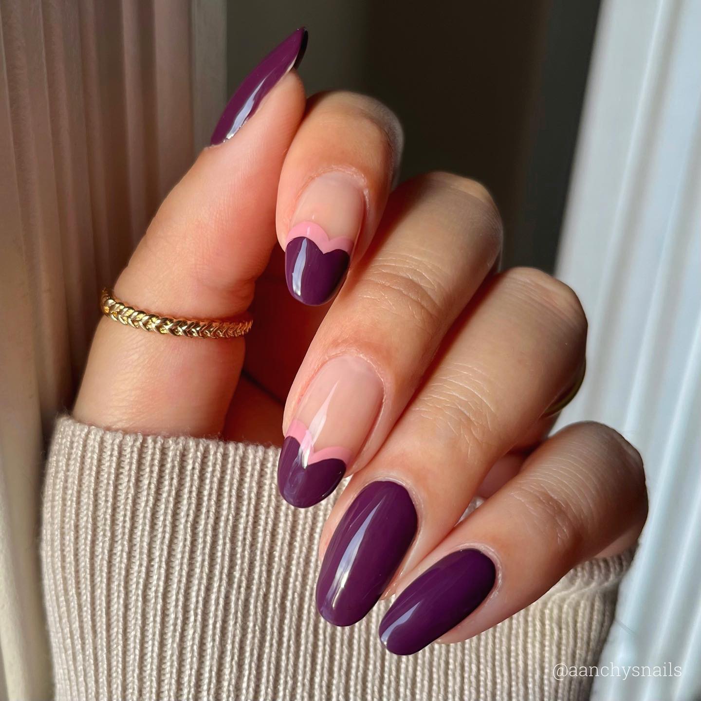 Long Plum Burgundy Nails with French Burgundy Tips