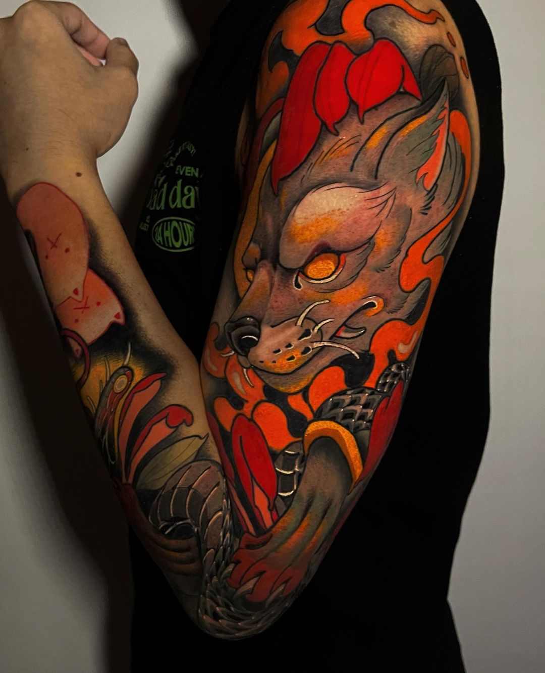 Colorful Japanese Wolf Tattoo n Arm