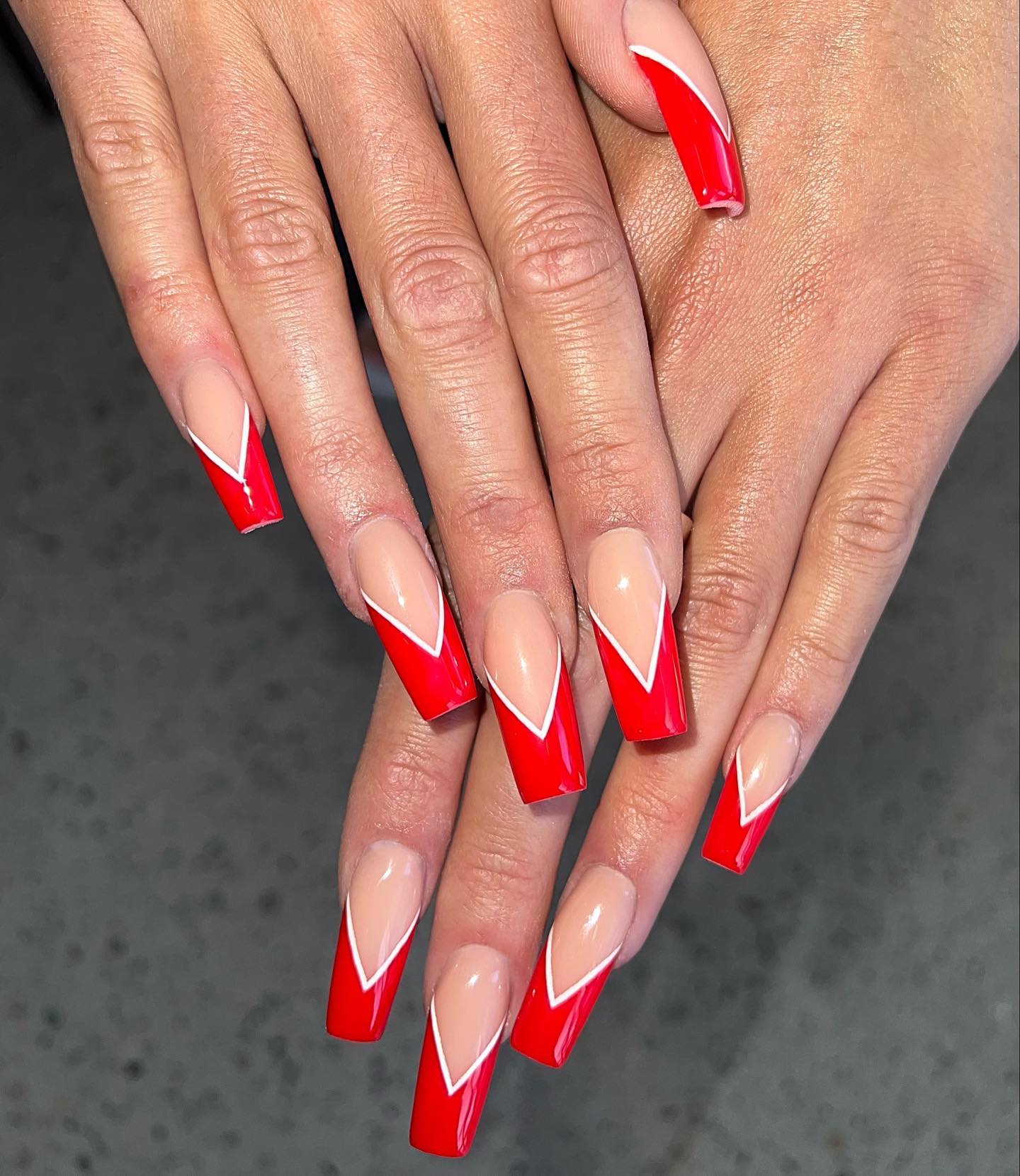 Long Coffin Nails with Red Tips