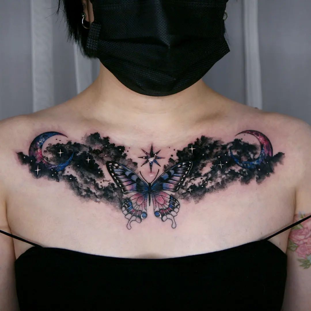 Unique chest Butterfly tattoo