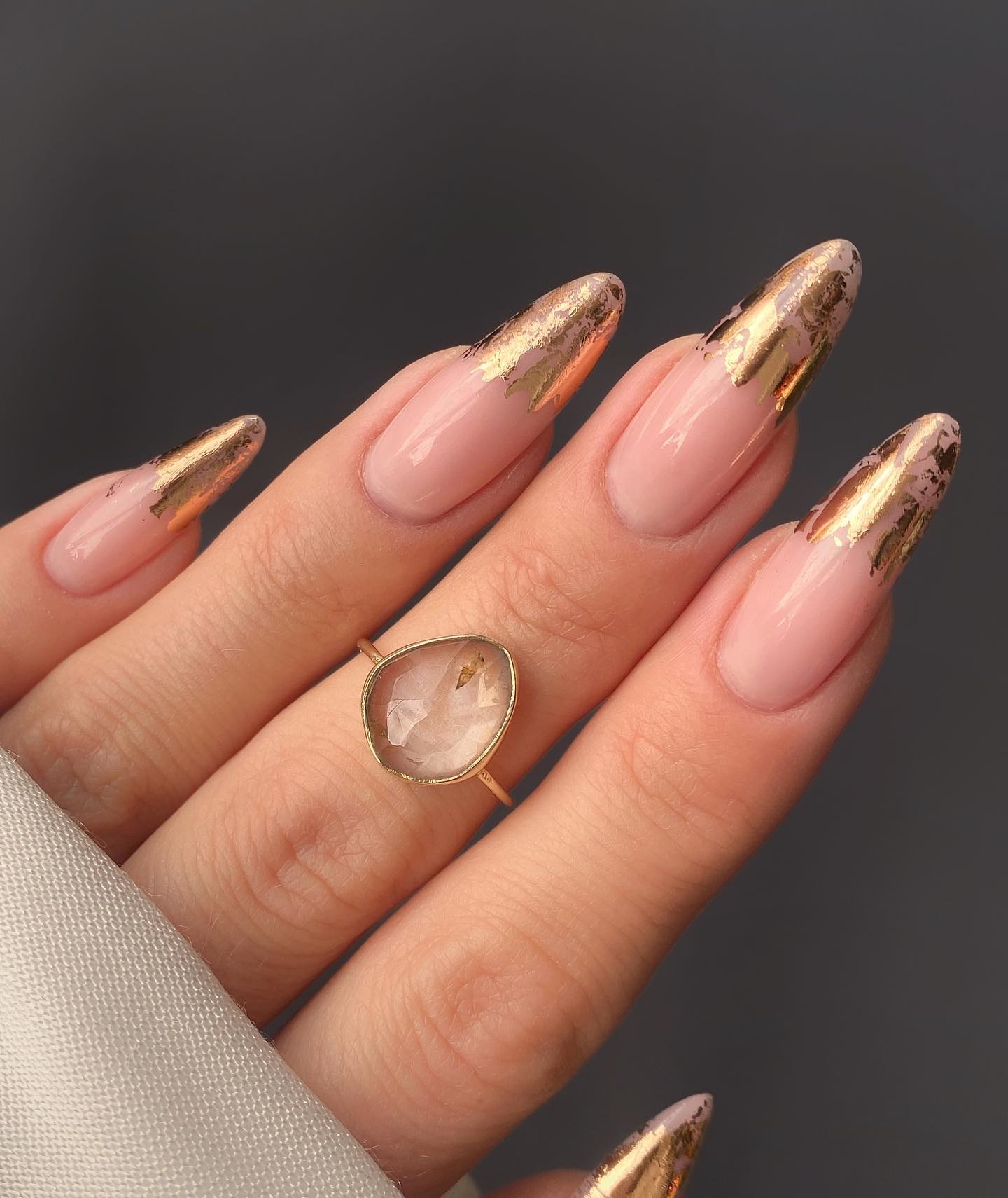 Long Round Gold French Nail Tips