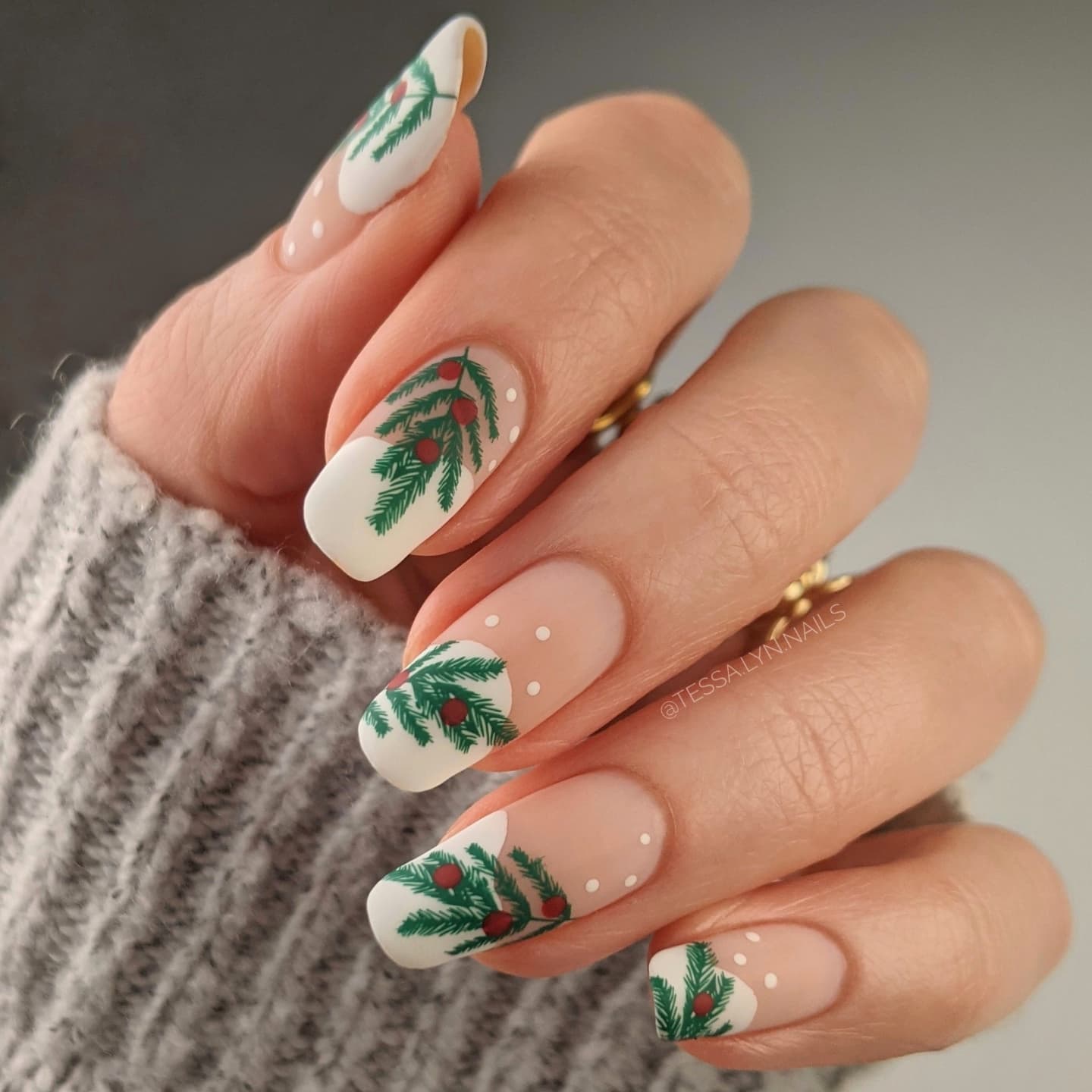 White Nails with Fir Tree Design