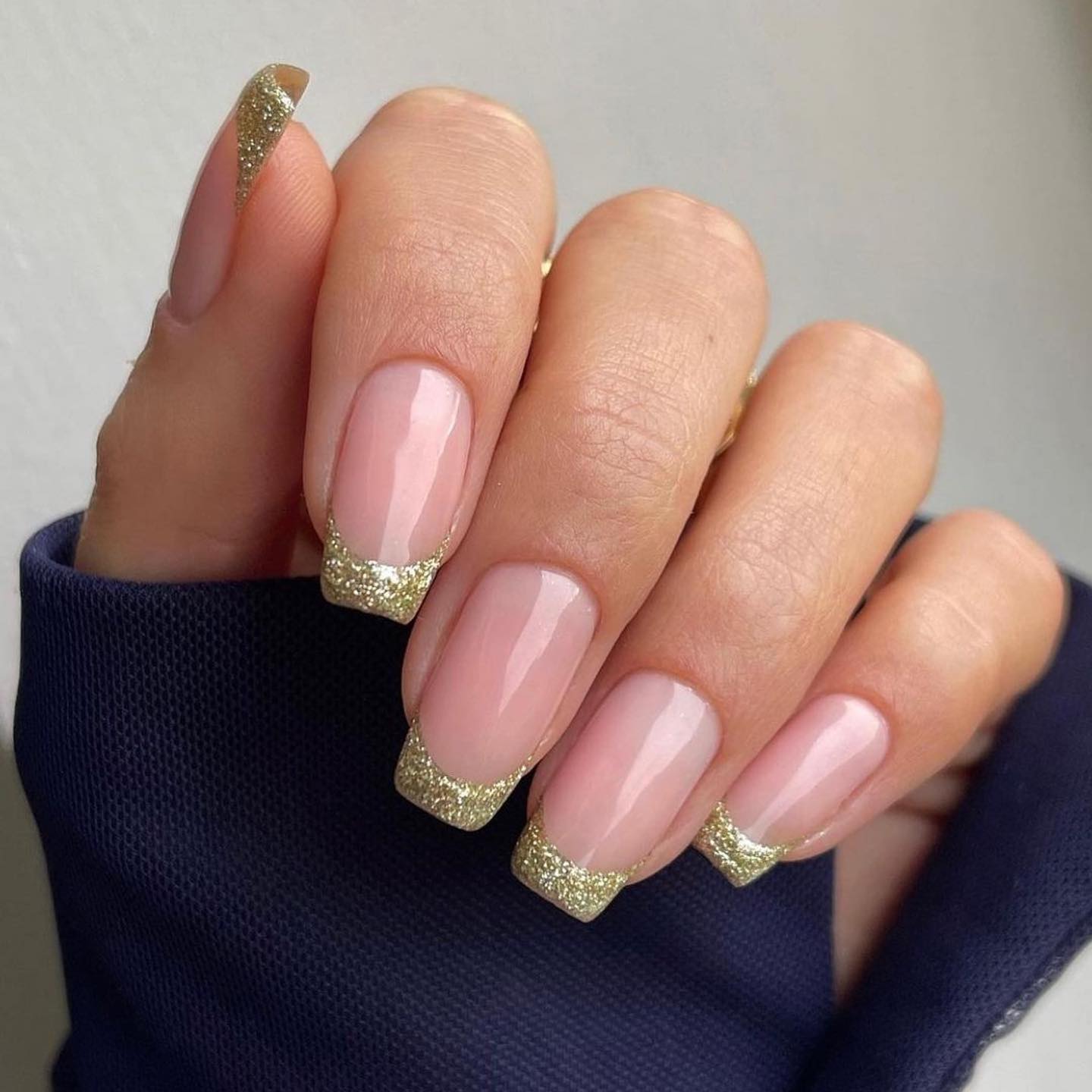 Short Square Nails with Glitter French Tips