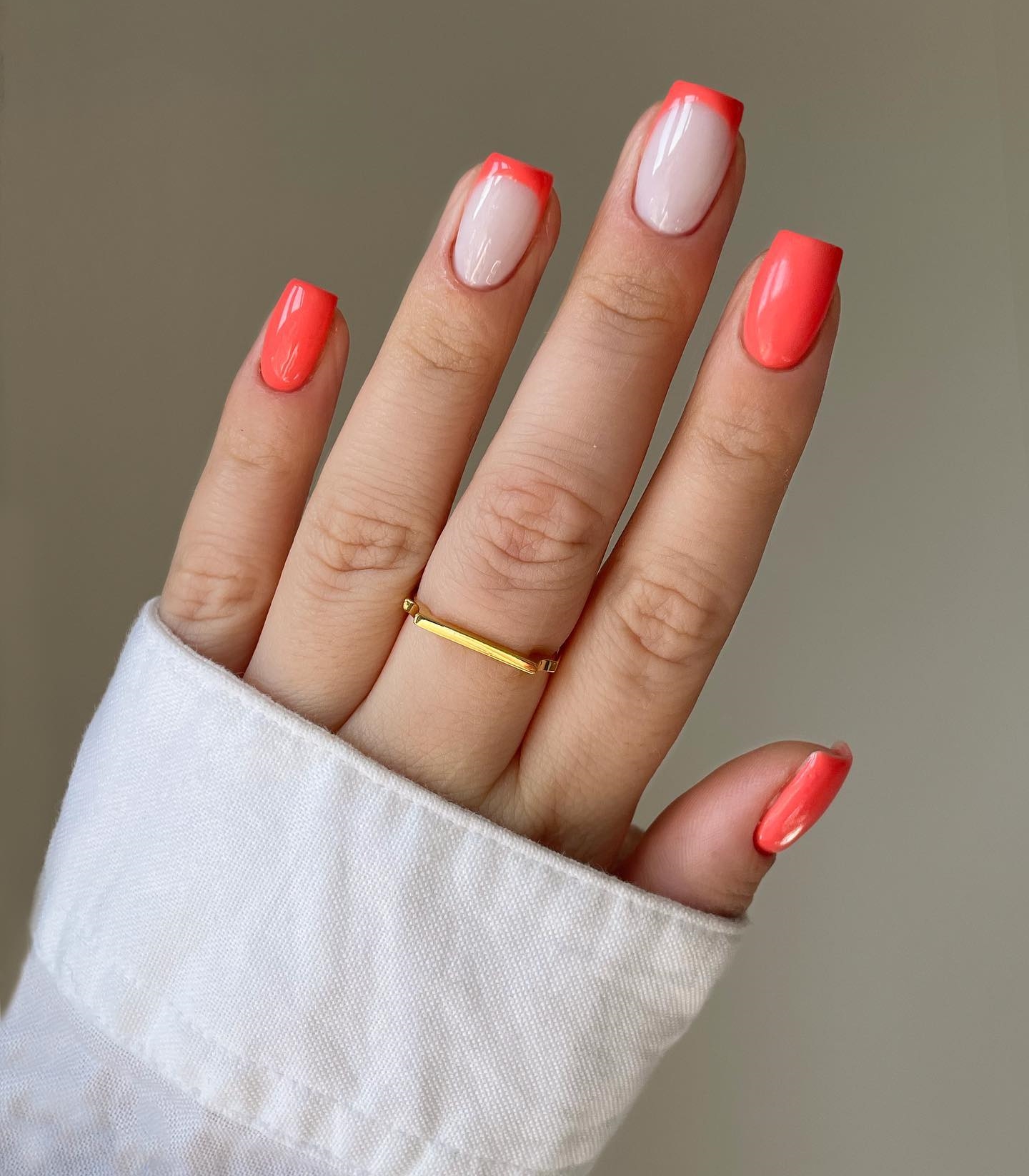 Coral Nails with French Nail Tips