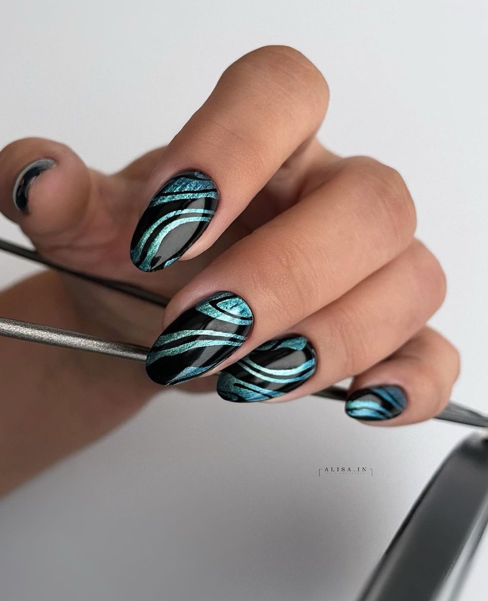 Nail Art | Black and Blue Geometric Design | Gel Polish - YouTube