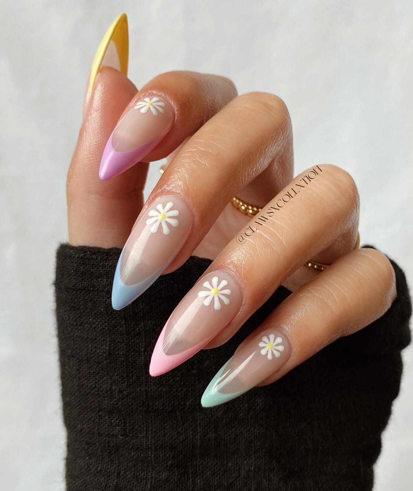 French Stiletto Nails with Flowers
