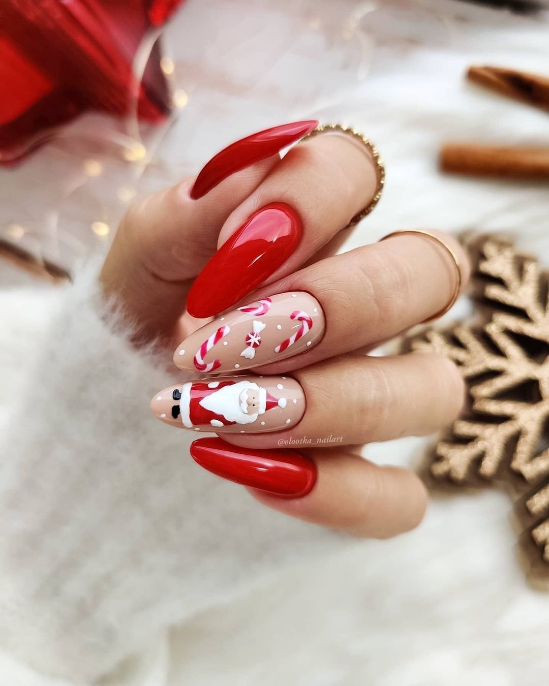 Long Red Nails with Santa Design