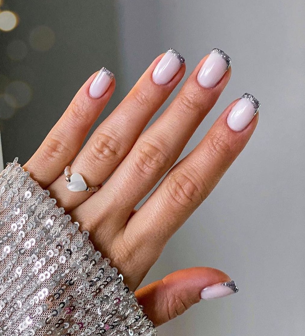 33 Way to Wear Stylish Nails  Silver Glitter French Nails