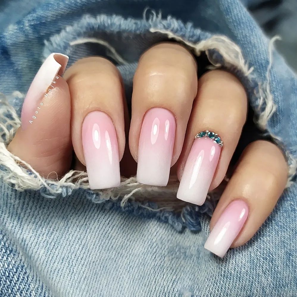 White to Pink Square Ombre Nails