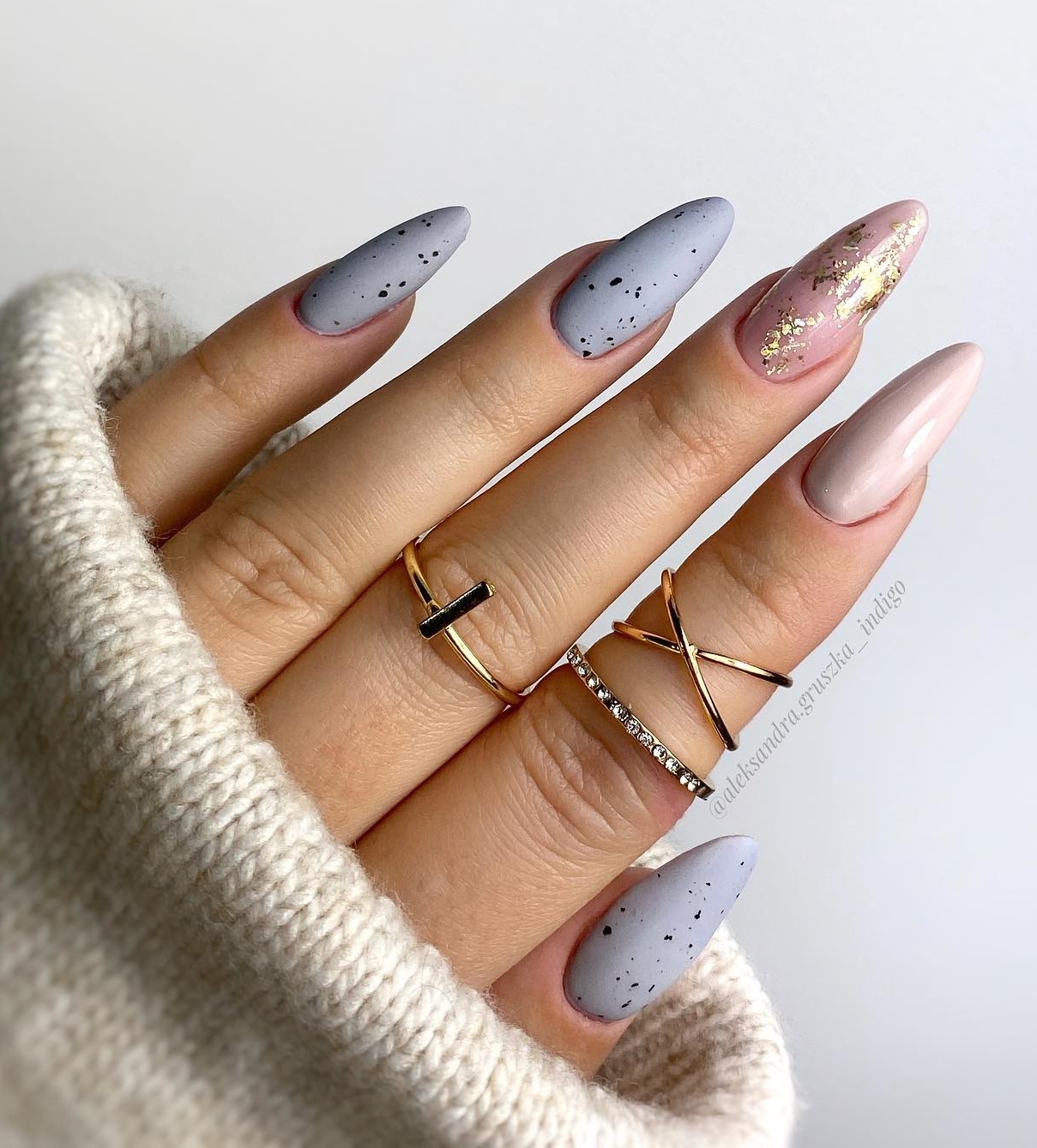 Light Gray Matte Nails with Foil