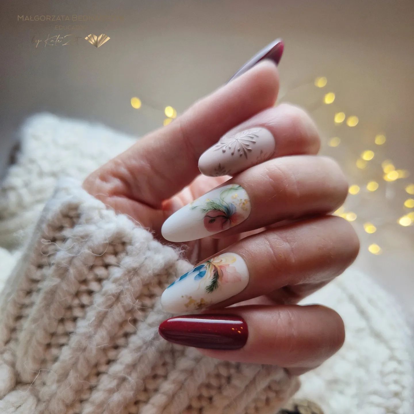 Nude Matte Nails with Winter Design