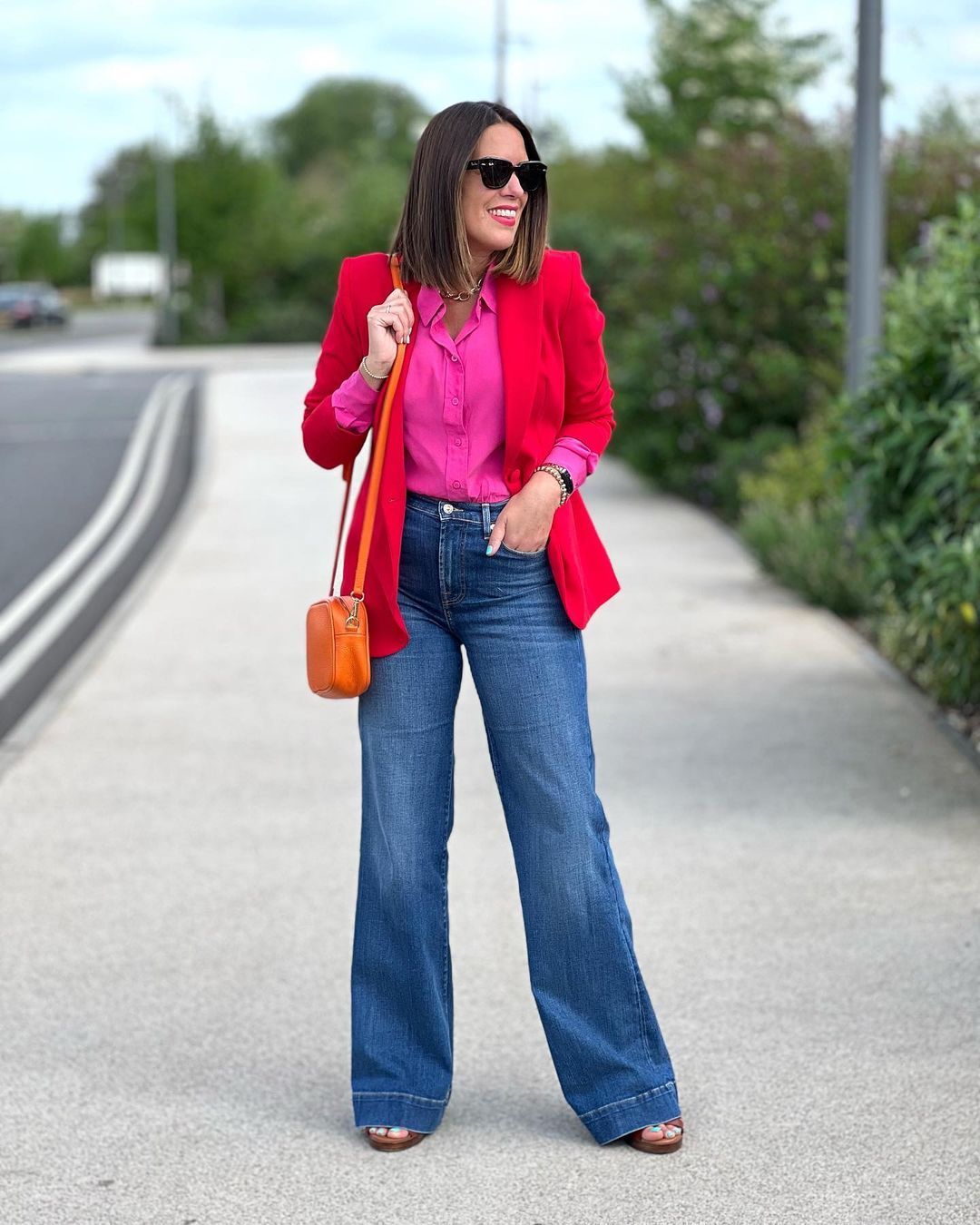 Classy Flare Blue Jeans with red Jacket