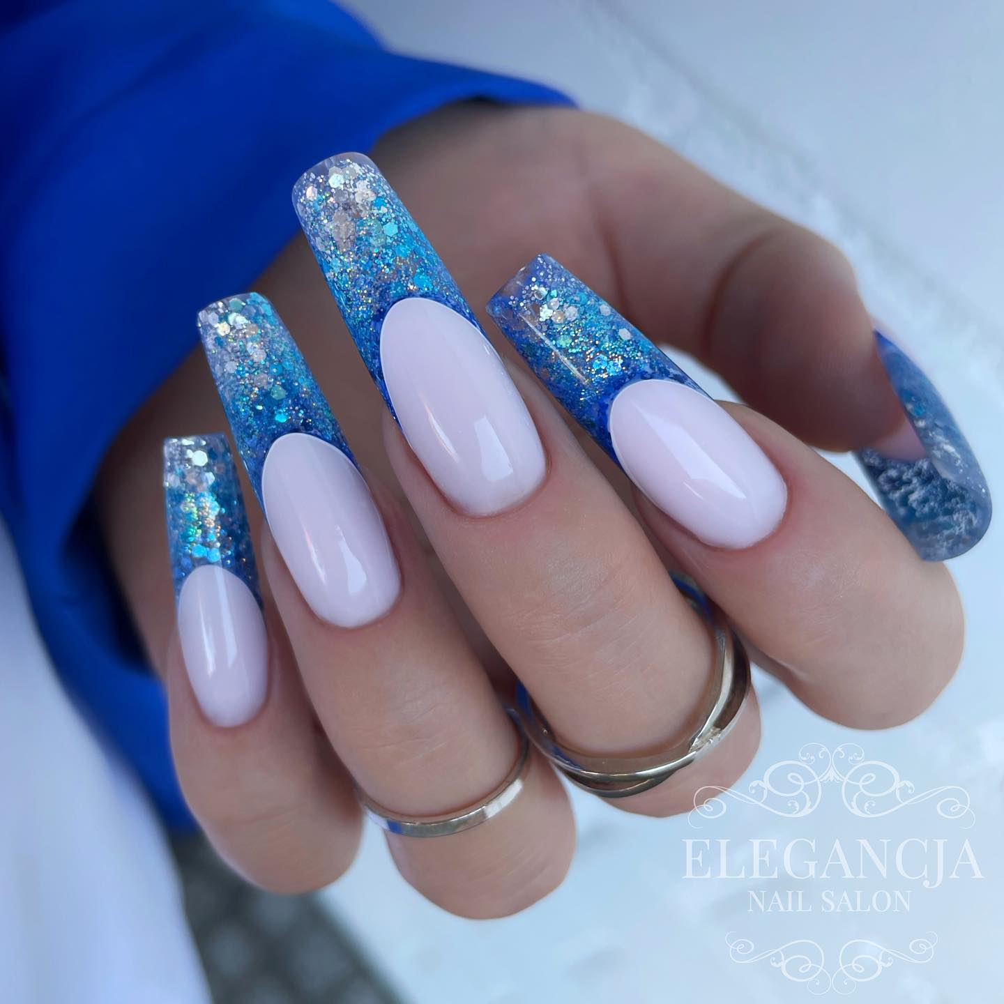 Long Nails with Ice Blue Tips