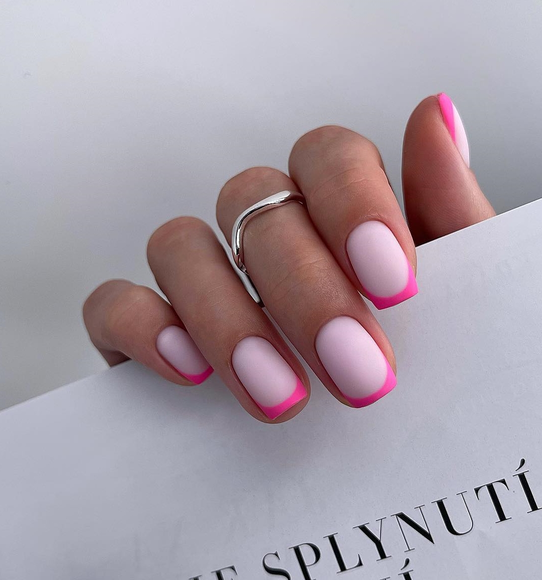 Short Square Matte Pink French Nail Tips