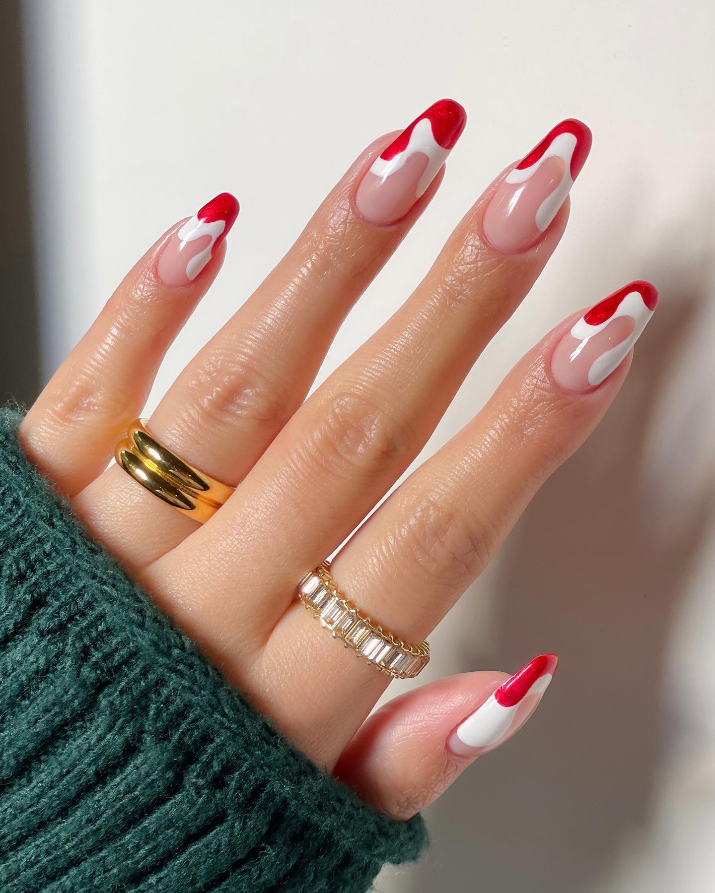 Red and White French Nail Tips